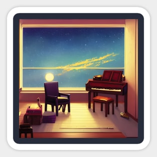 Classic Piano Under the Bright Sky Pianist Life in the Galaxy Space Sticker